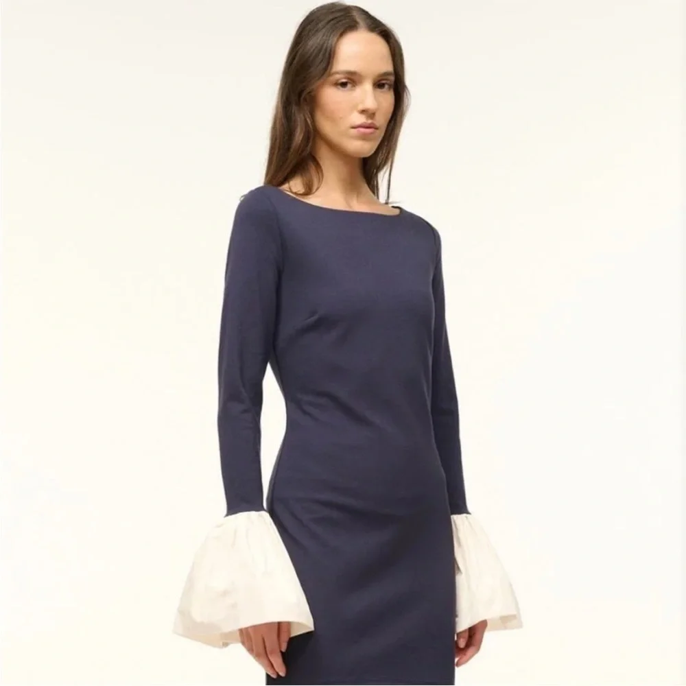 Staud Hawthorne Dress Navy Blue Taffeta - Picture 6 of 11